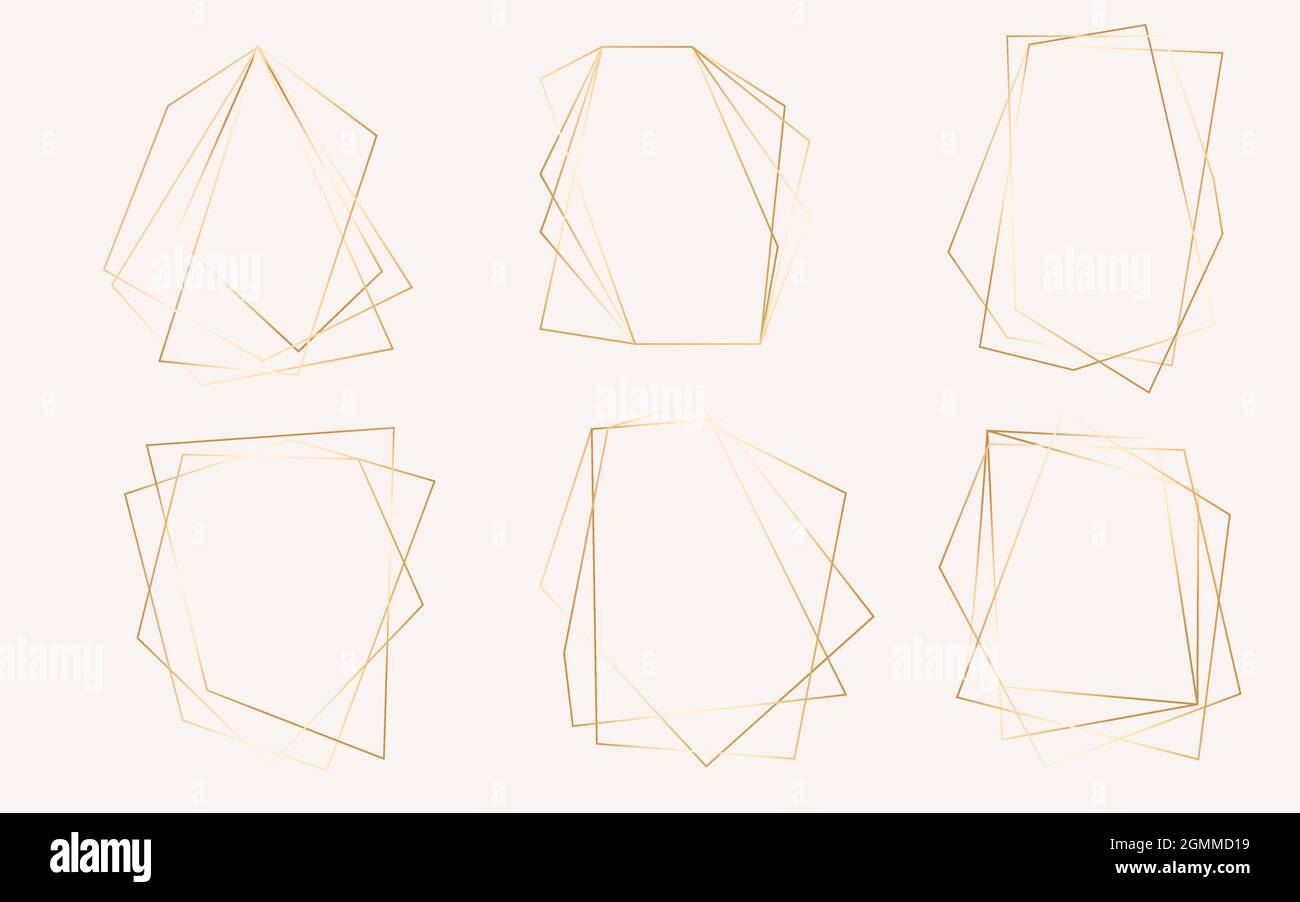 Set of golden abstract line frames vector illustration on white ...