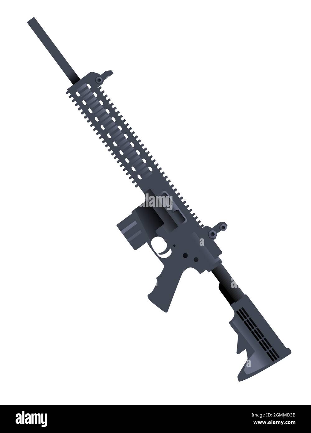 Modern assault rifle cartoon design automatic fire rifle AR 15 vector illustration on white background Stock Vector