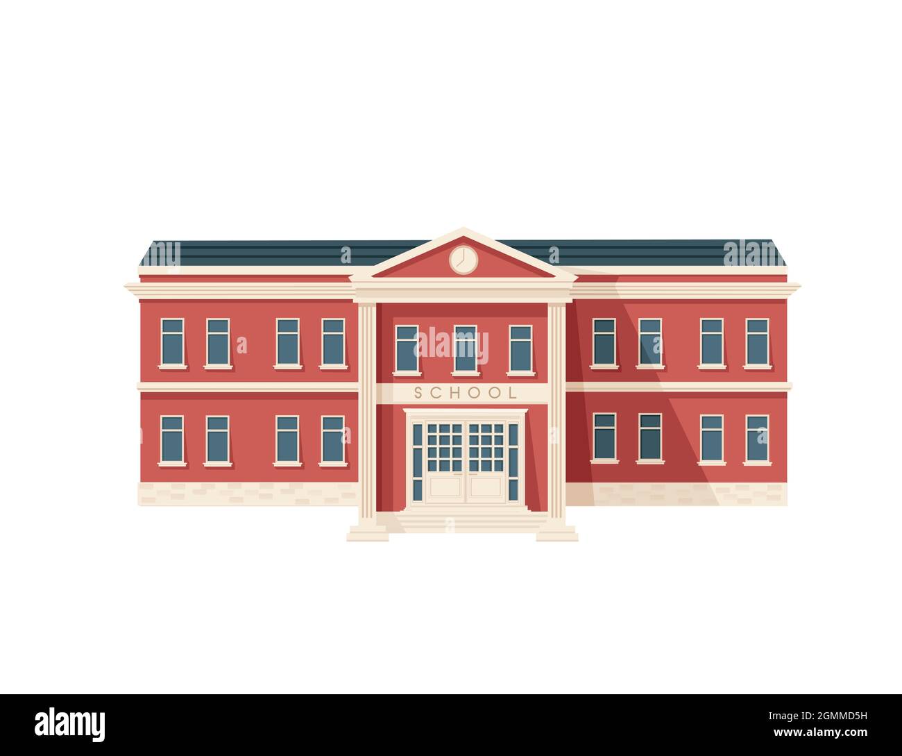 Red color classic USA architecture School building vector illustration on white background Stock Vector