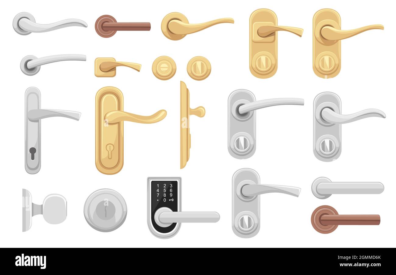 Set of different form lock metal silver and gold door or window handle ...