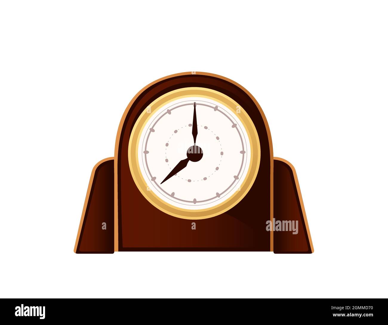 Old fashioned wooden table clock mechanical watch with gold bezel