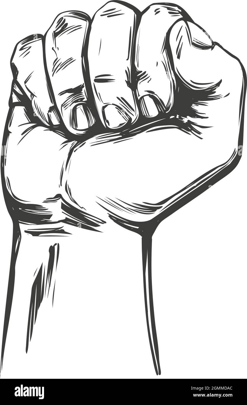 Raised hand up clenched into a fist icon cartoon hand drawn vector illustration sketch. Stock Vector