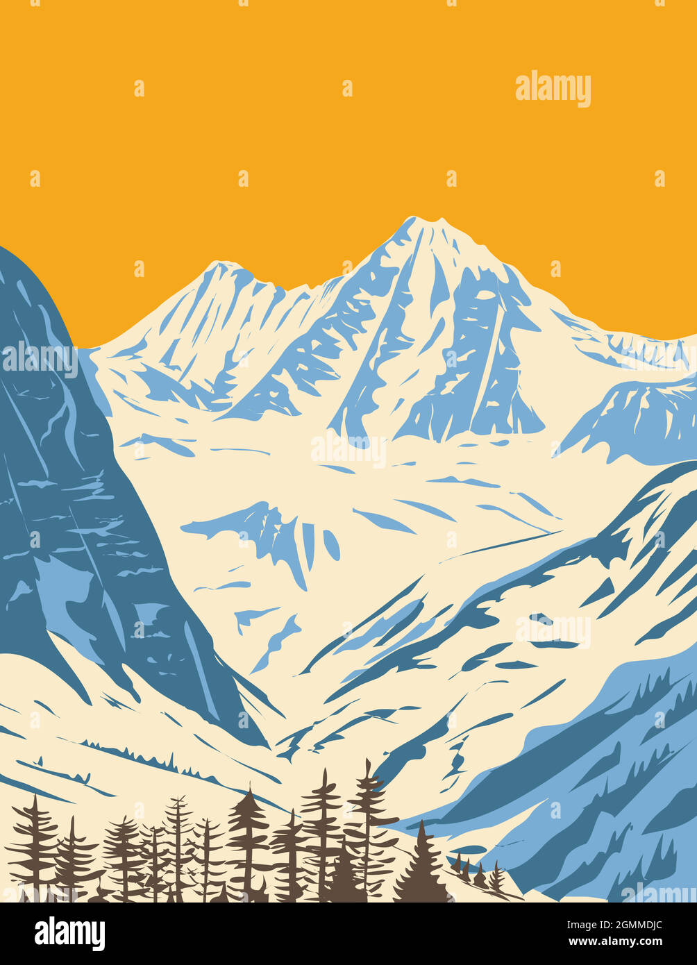Art Deco or WPA Poster of  Hohe Tauern National Park in the East Alpine crest in Salzburg, Tyrol and Carinthia, Austria done in works project administ Stock Vector
