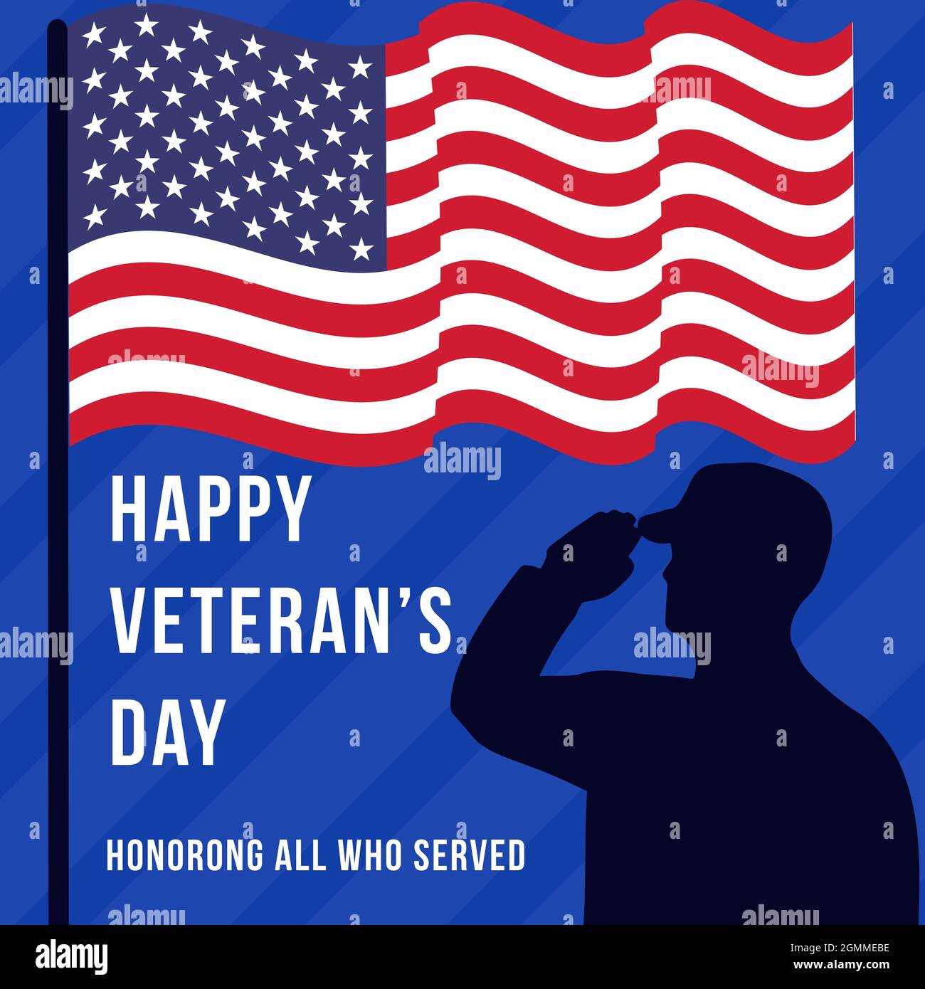 vector veterans day with american flag in silhouette soldier saluting ...