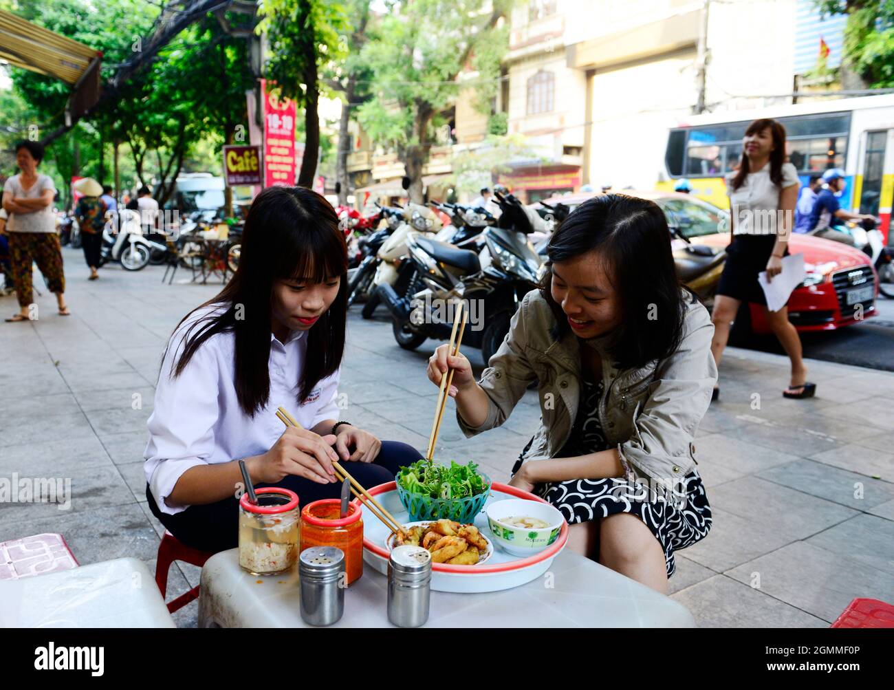 Banh Tom ( Vietnamese deep fried shrimp cake ) is a popular street food dish in Hanoi, Vietnam