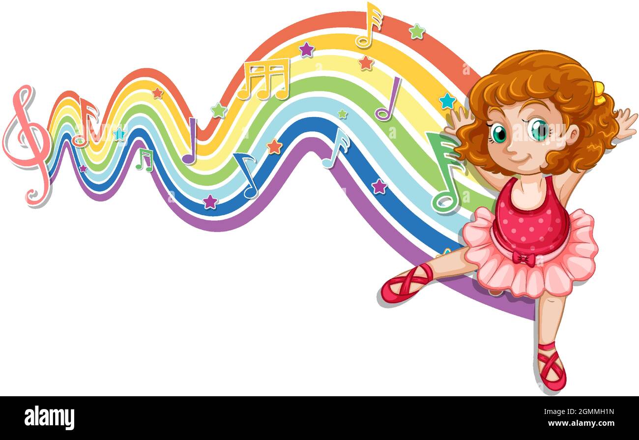 Ballerina with melody symbols on rainbow wave illustration Stock Vector ...