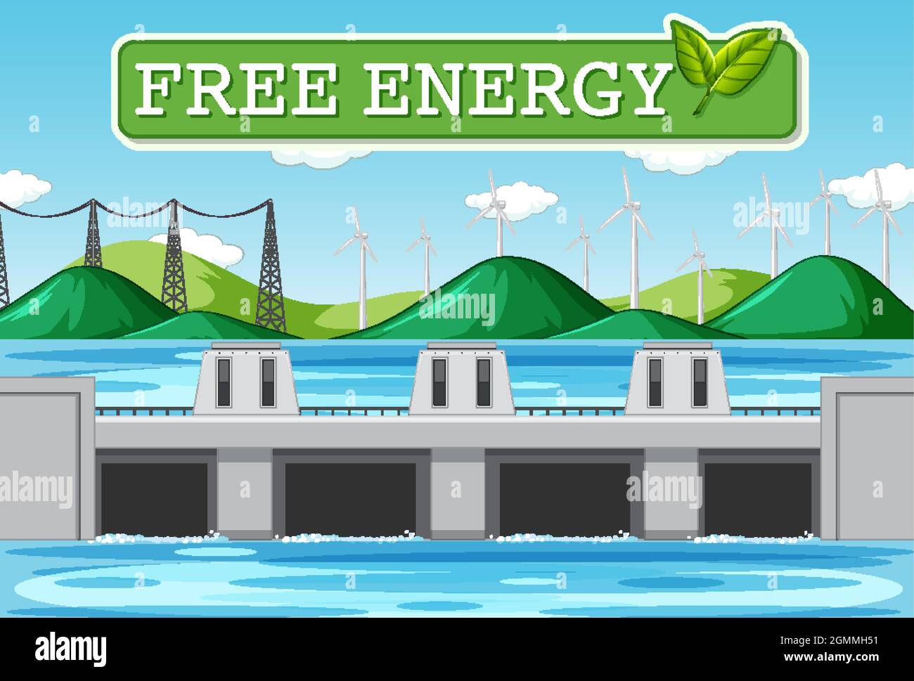Hydro Power Plants generate electricity with free energy banner