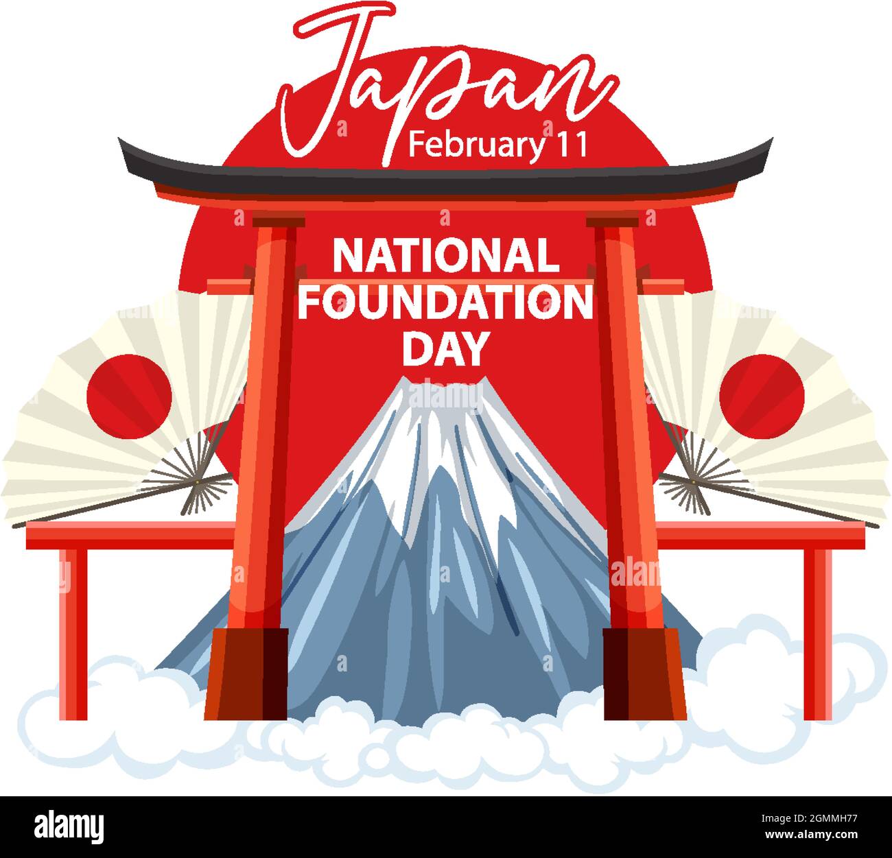 Japan National Foundation Day banner with Torii gate and Mount Fuji