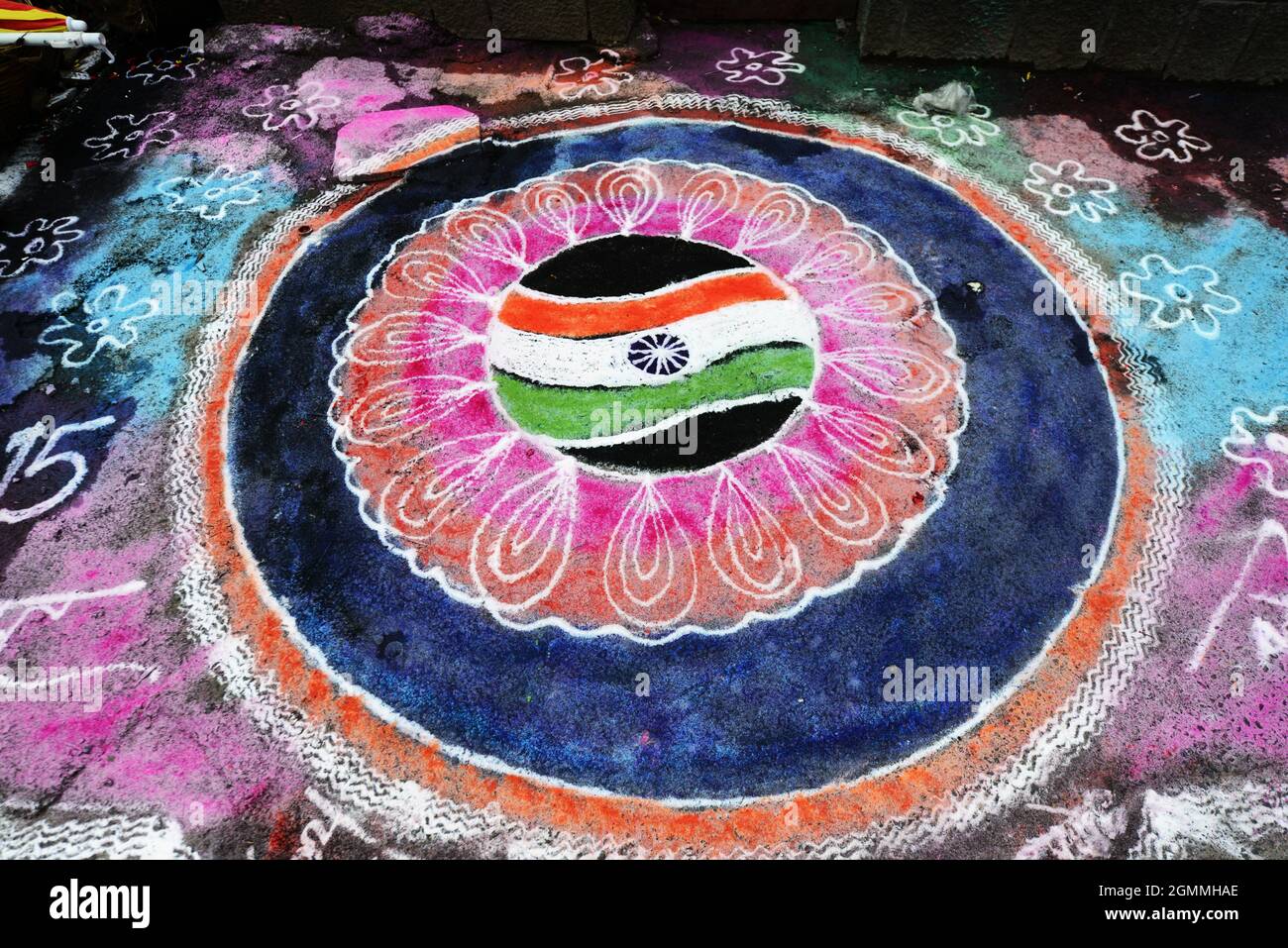Rangoli with the Indian flag Stock Photo Alamy