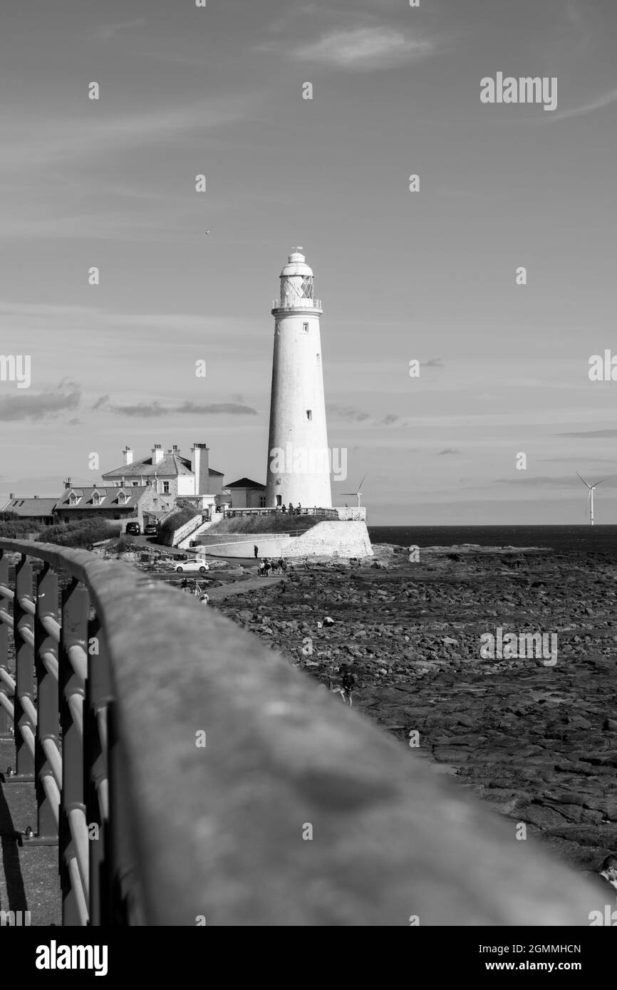 St Mary's Lighthouse on the North East Coast at Whitley Bay Stock Photo