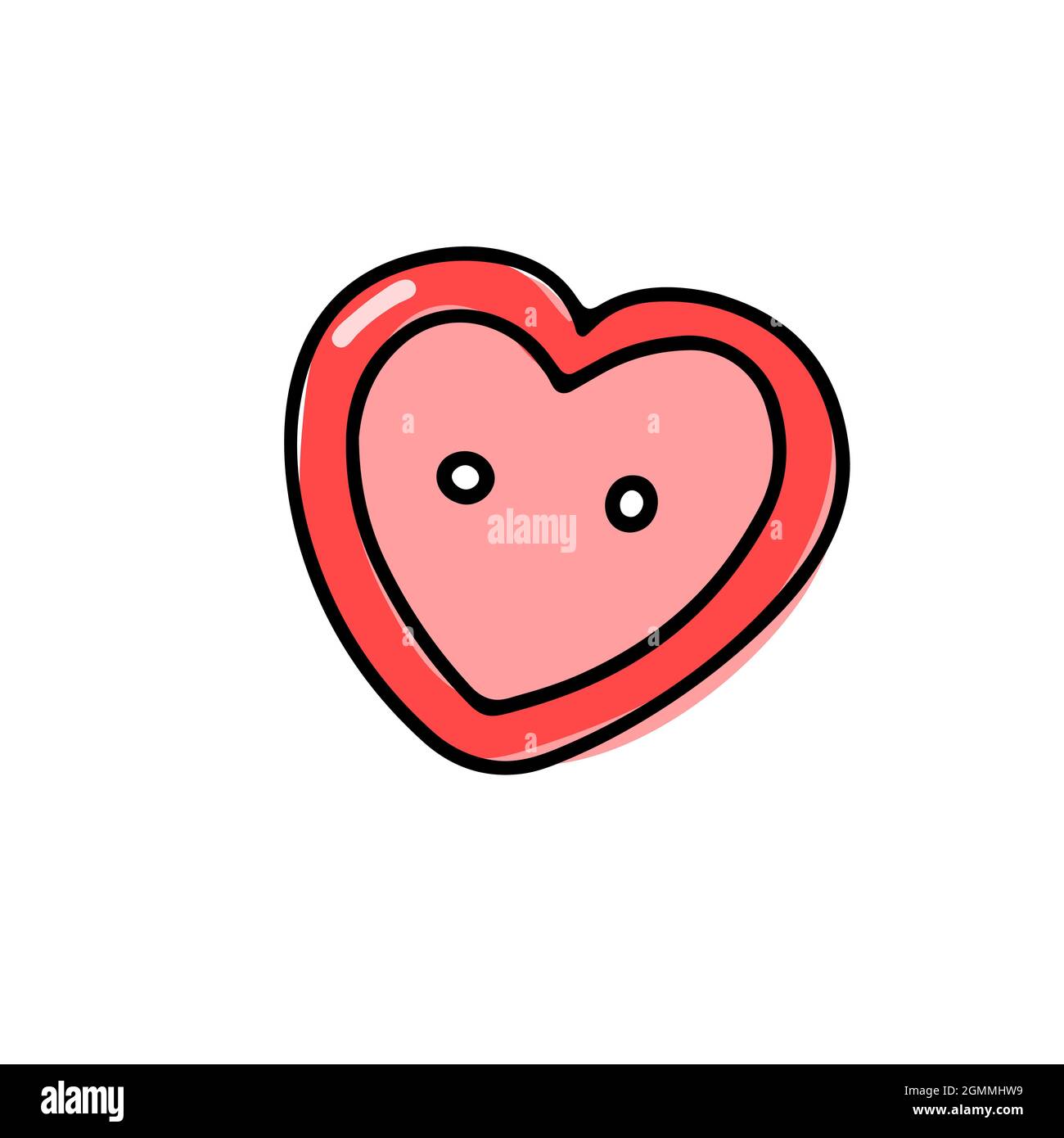 Vector heart-shaped red button isolated on white background. Doodle illustration for weddings, t-shirt, Valentines Day. Sketch Sign of love, romance, Stock Vector