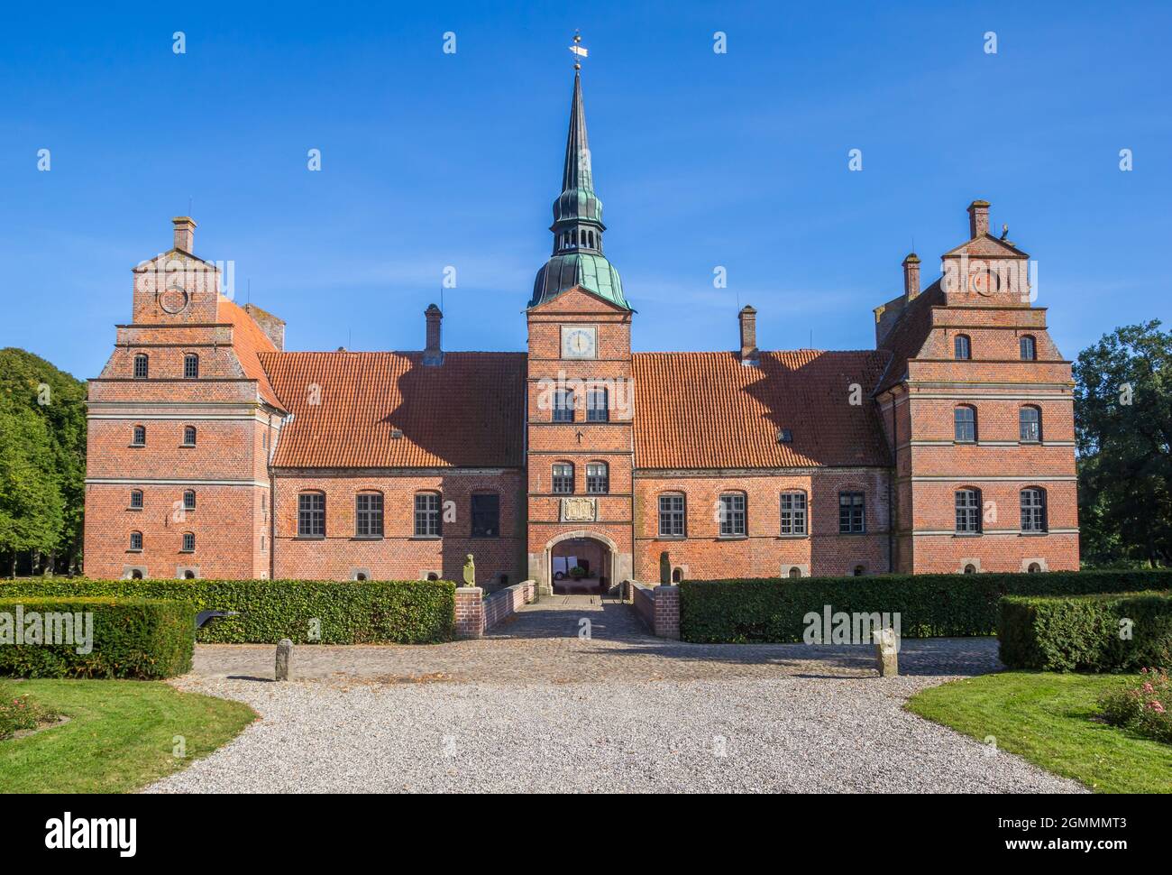 Front facade of the historic castle in Rosenholm, Denmark Stock Photo