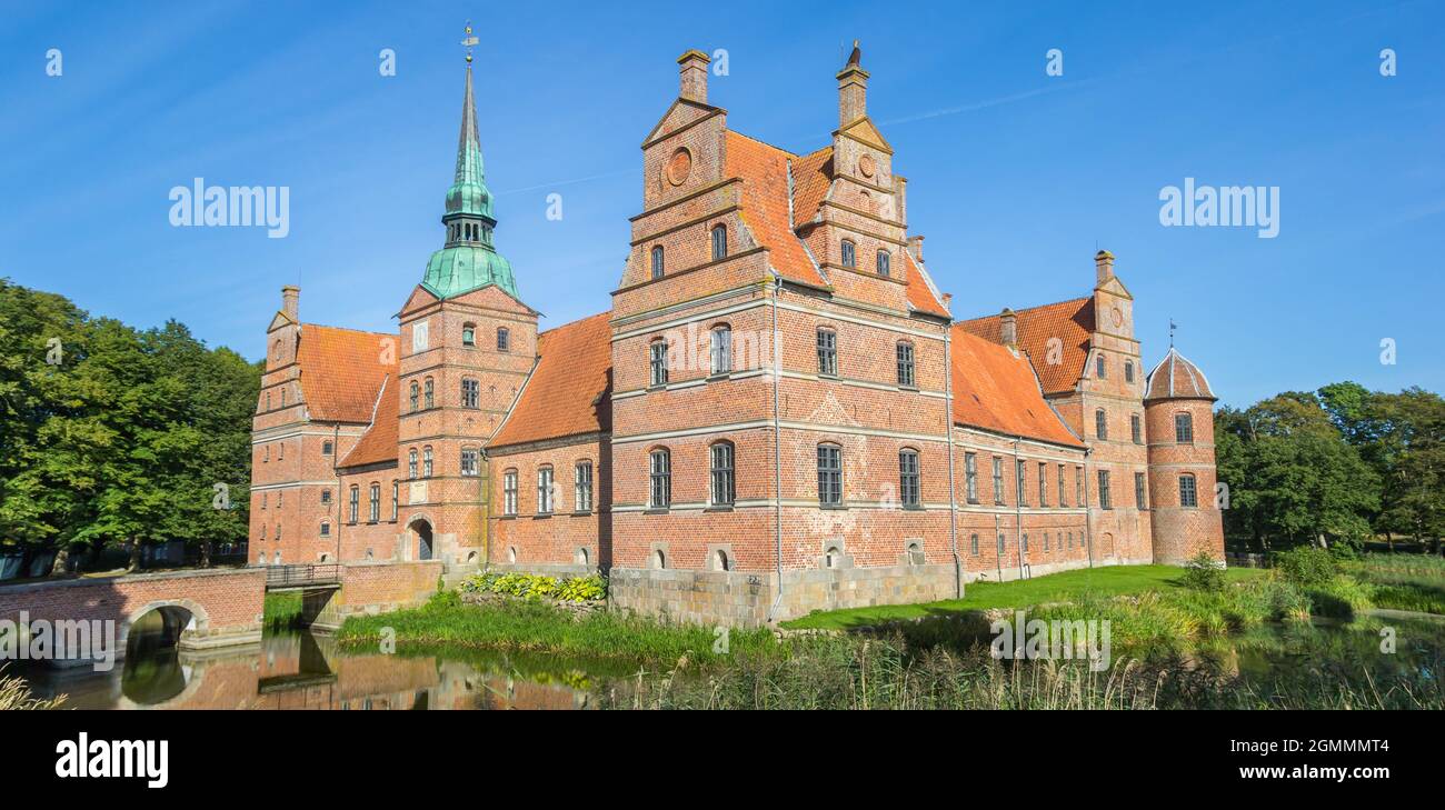 Panorama of the historic red brick castle in Rosenholm, Denmark Stock Photo