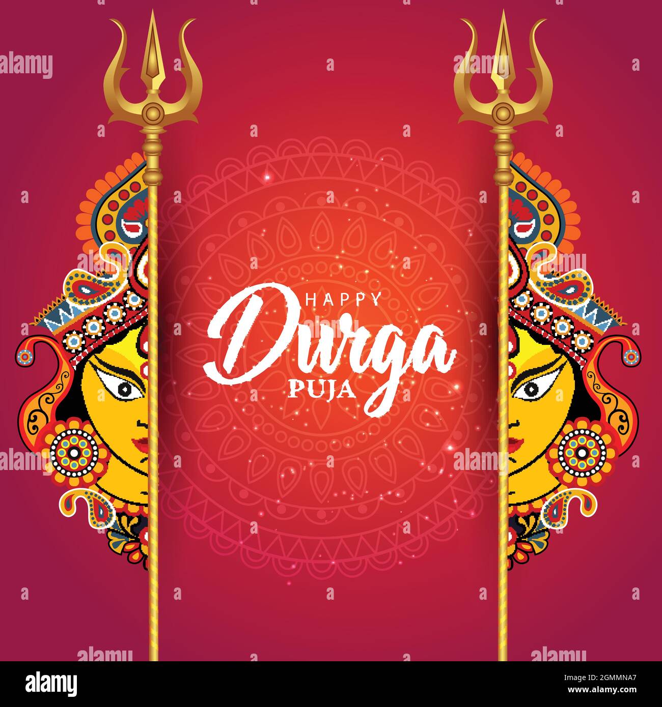 Indian God Durga Face In Happy Durga Puja Subh Navratri Background Vector Illustration Stock 5393