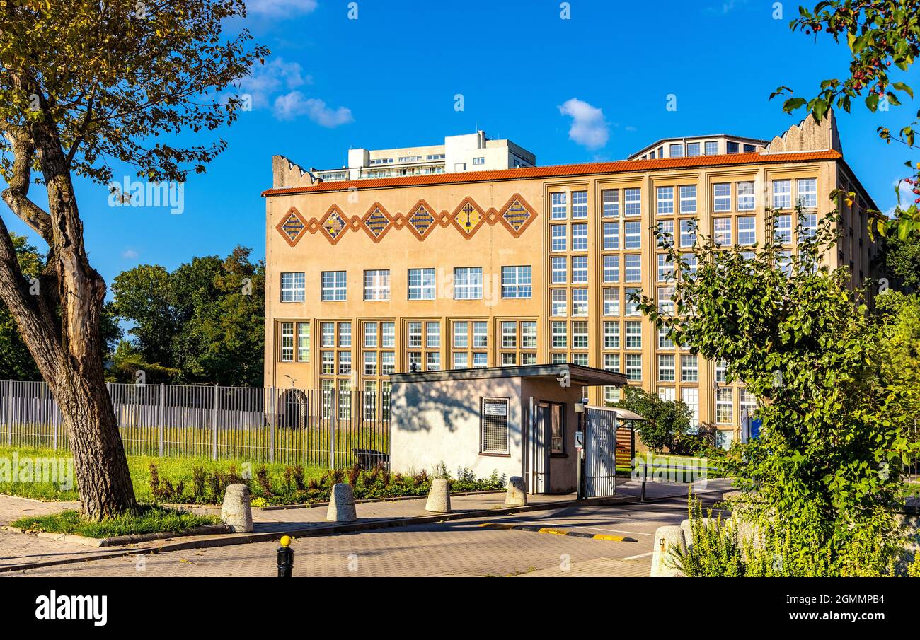 Warsaw, Poland - August 12, 2021: Warsaw School of Econonics library building at Niepodleglosci avenue and Pole Mokotowskie metro station in Mokotow Stock Photo