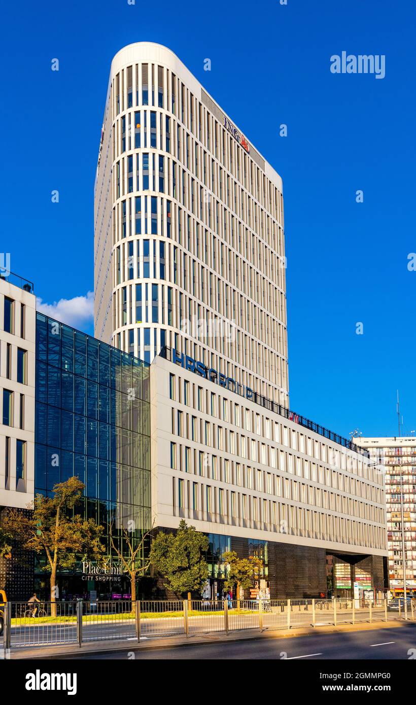 Warsaw, Poland - August 12, 2021: Plac Unii office and shopping center at Pulawska street and Unii Lubelskiej square in Mokotow district Stock Photo