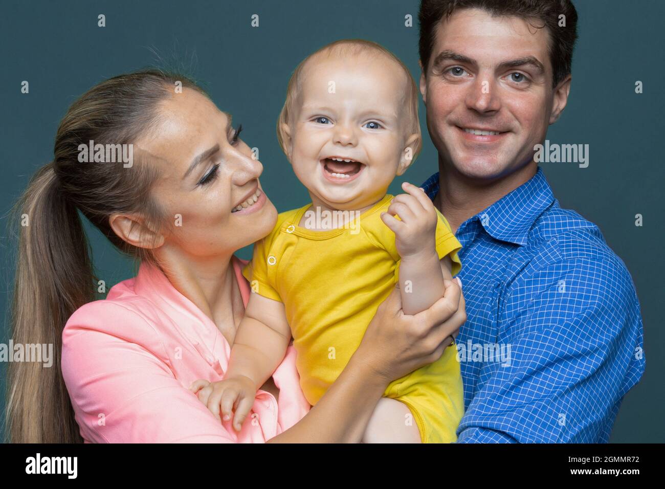 Portrait happy baby boy and parents Stock Photo