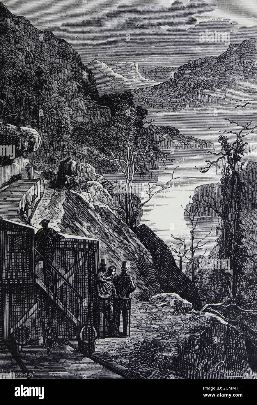 The Great Salt Lake. from the book ' Around the world in eighty days ' by Jules Verne (1828-1905) Translated by Geo. M. Towle, Published in Boston by James. R. Osgood & Co. 1873 First US Edition Stock Photo