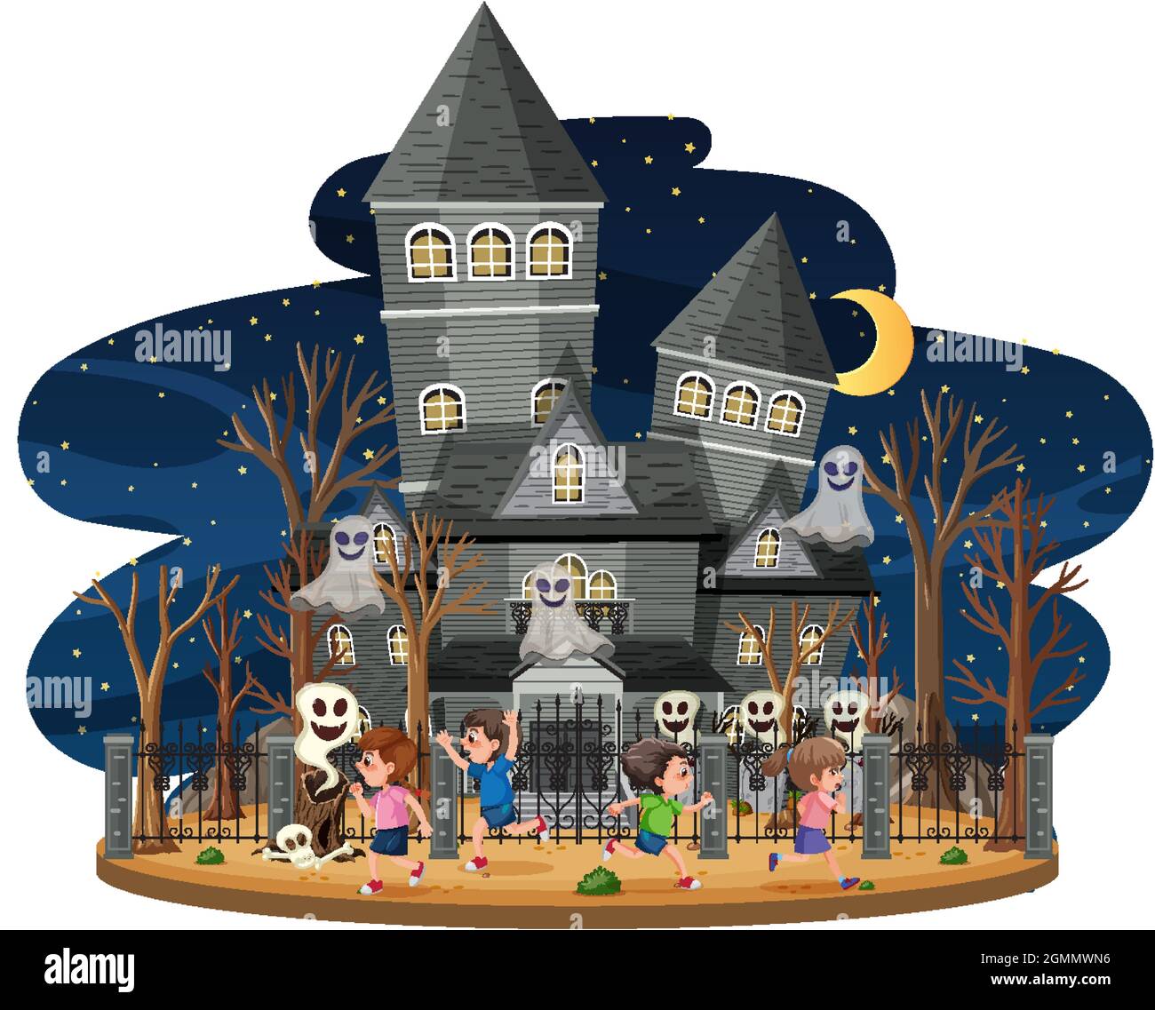Haunted house at night scene illustration Stock Vector Image & Art - Alamy
