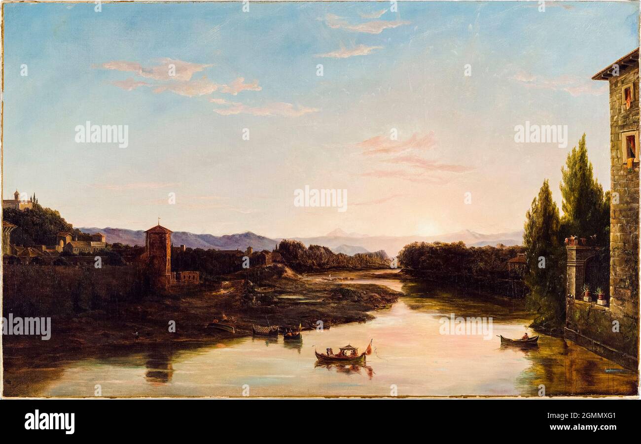 Thomas Cole, Sunset on the Arno, landscape painting, 1837 Stock Photo