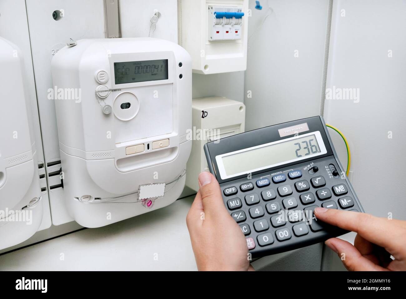 Electric meter, concept of rising electricity prices Stock Photo