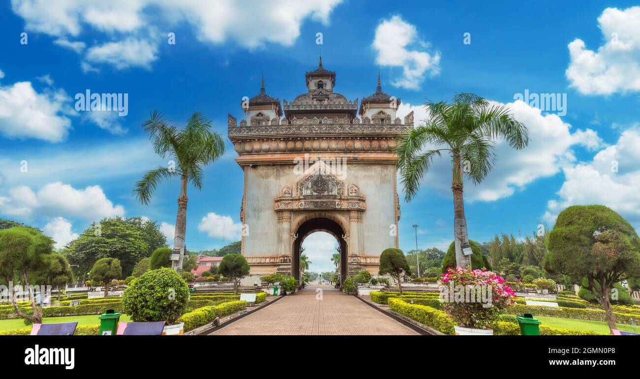 Patuxai literally meaning Victory Gate in Vientiane,Laos Stock Photo