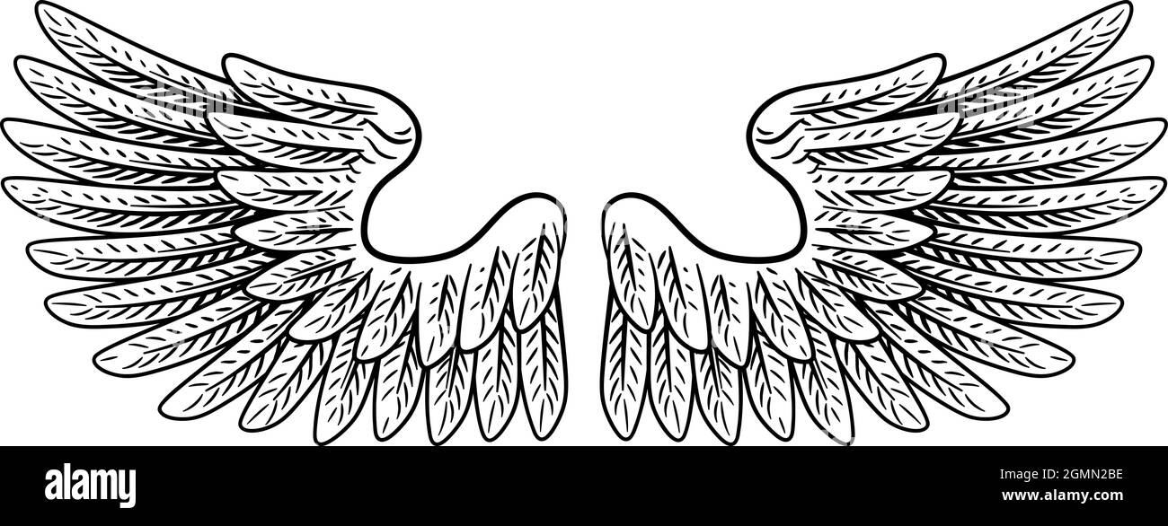 Pair Of Wings Vintage Engraved Retro Style Stock Vector
