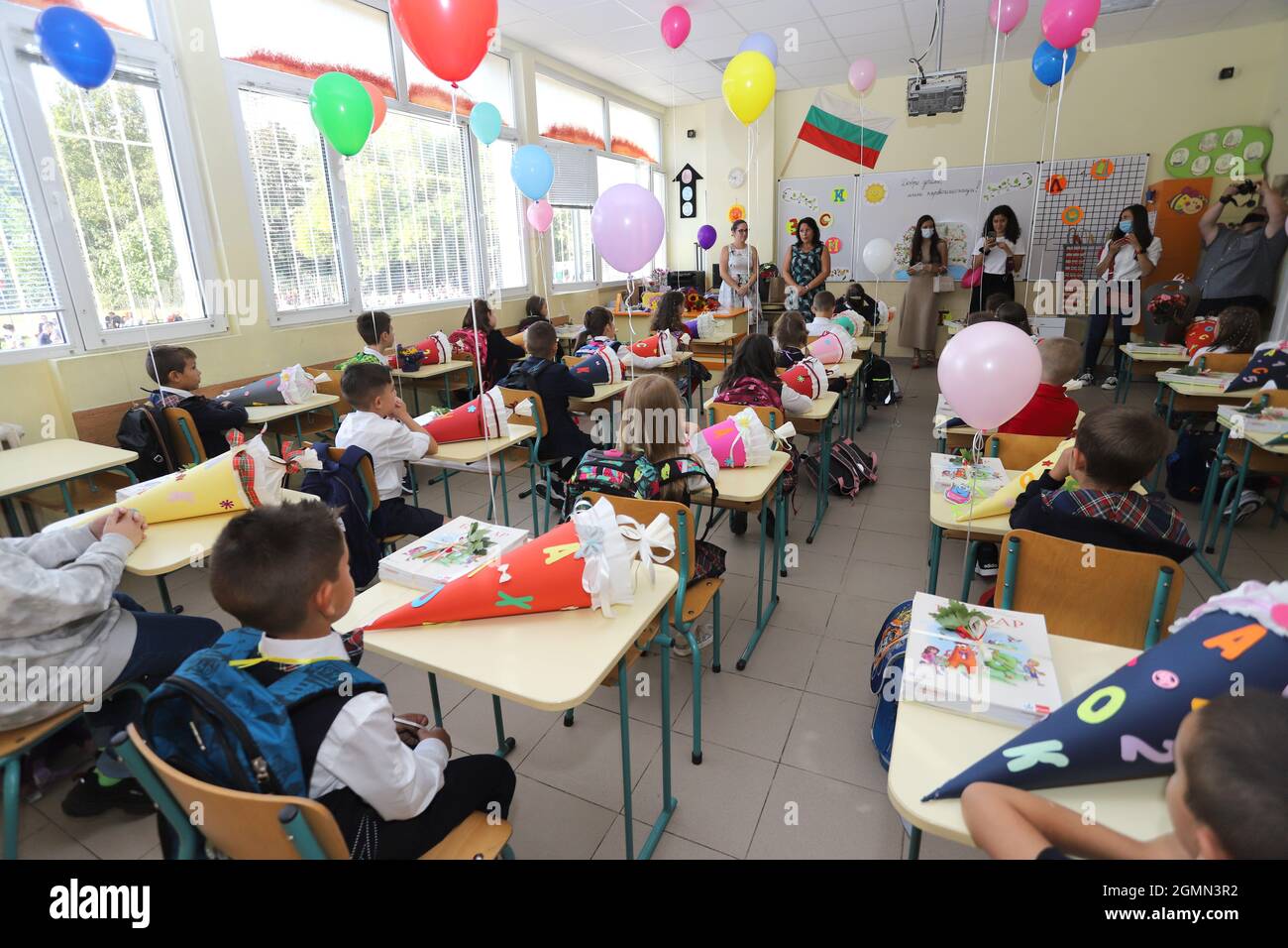 Kids in classroom in primary school for First day of school on September 15, 2021 Stock Photo