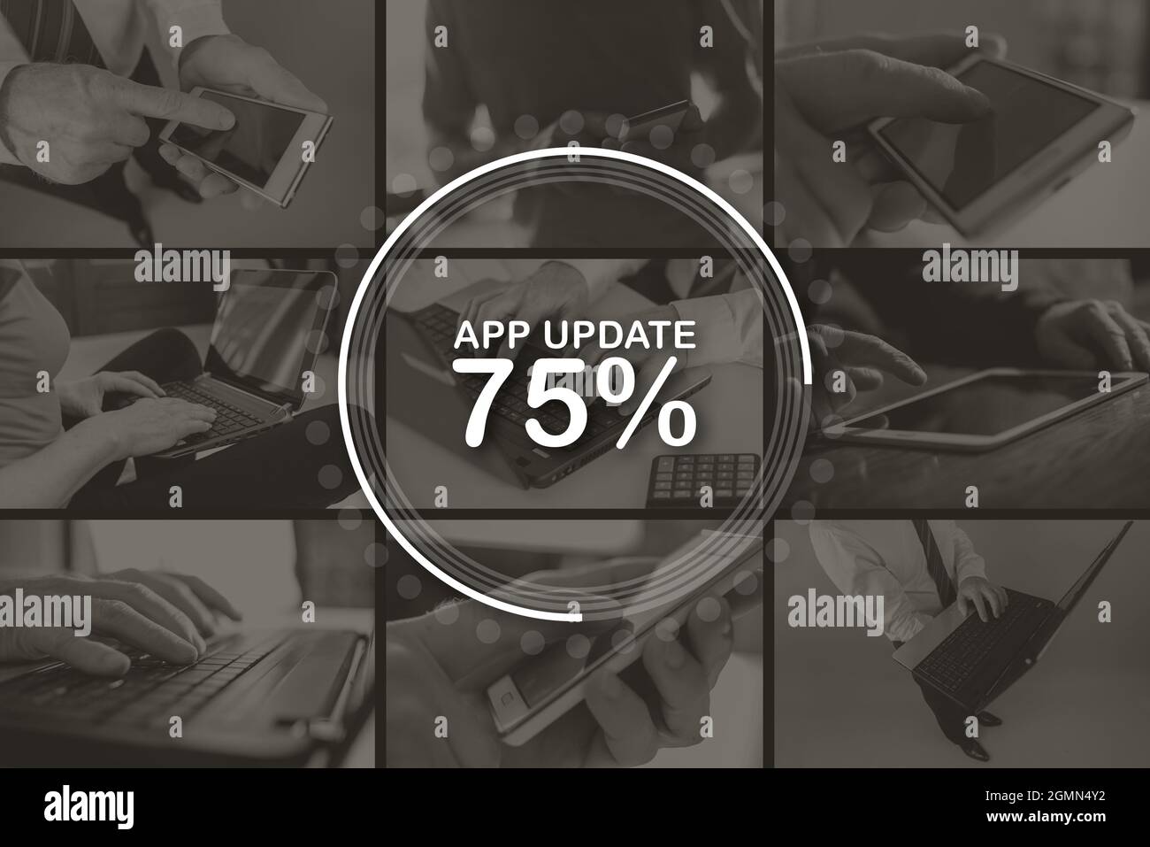 Application update concept illustrated by pictures on background Stock ...