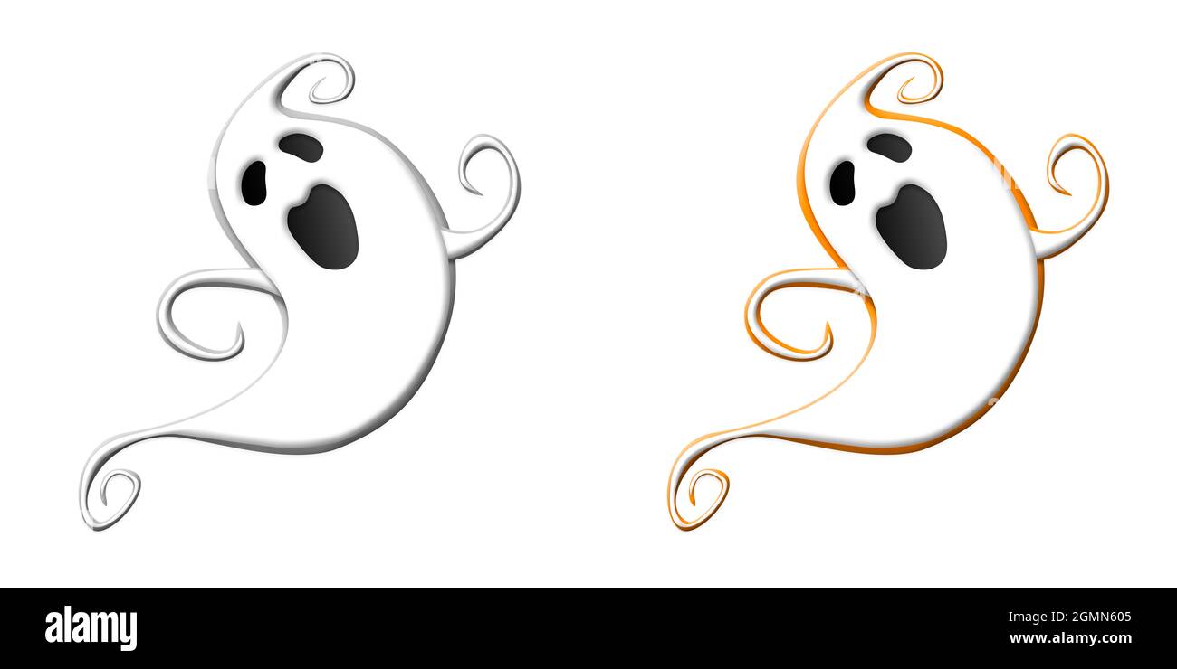 Spooky halloween ghost with scary face isolated on white background 3D ...