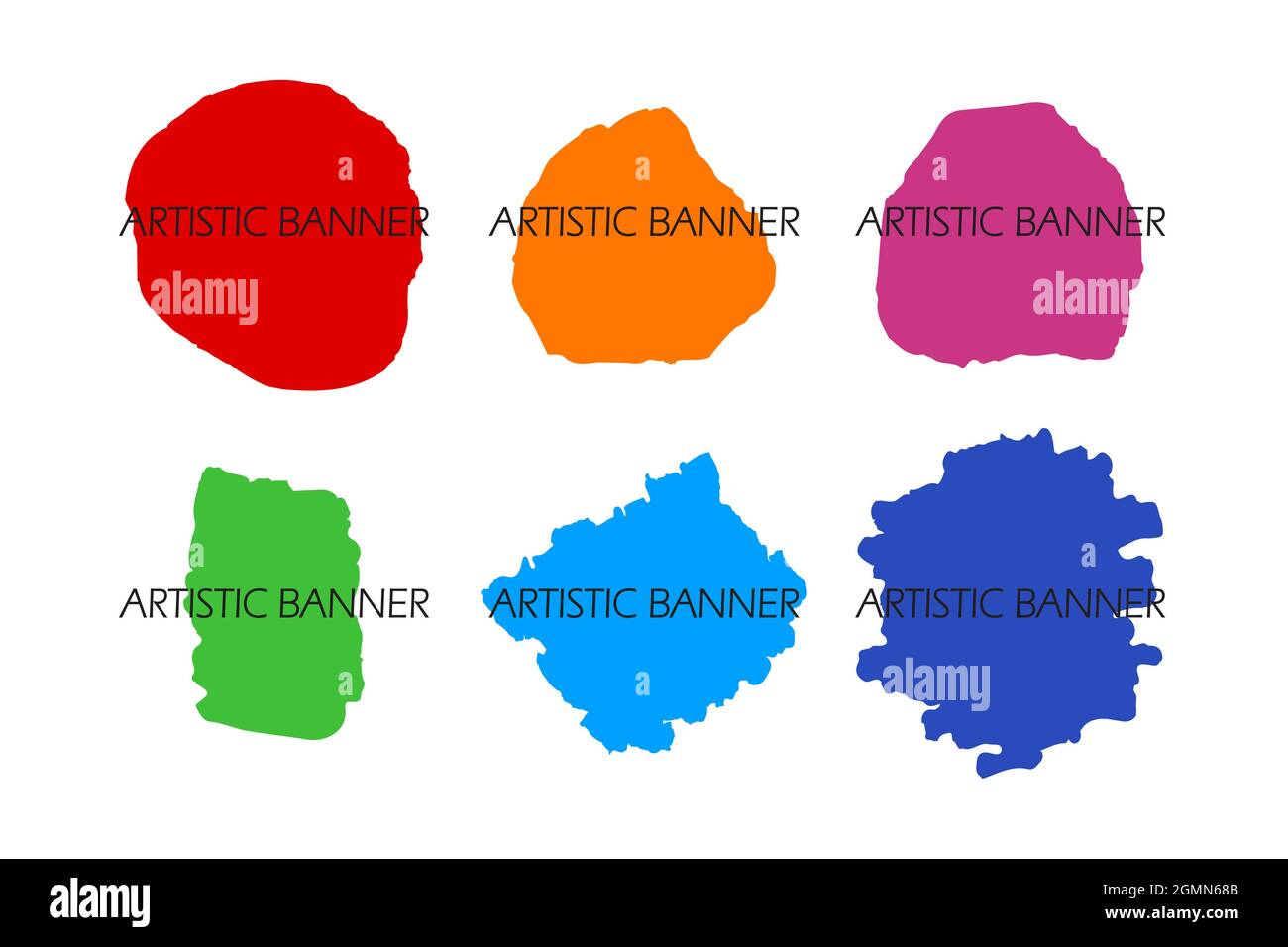 Colorful abstract curved edges shapes brushstroke paint isolated on