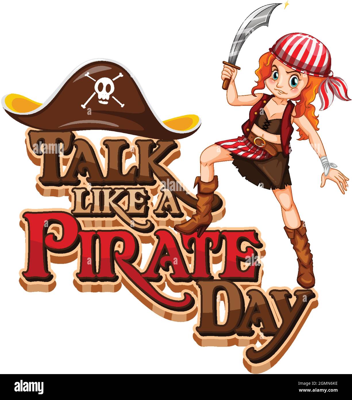 Talk Like A Pirate Day Font With A Pirate Woman Holds Sword Illustration Stock Vector Image 1306