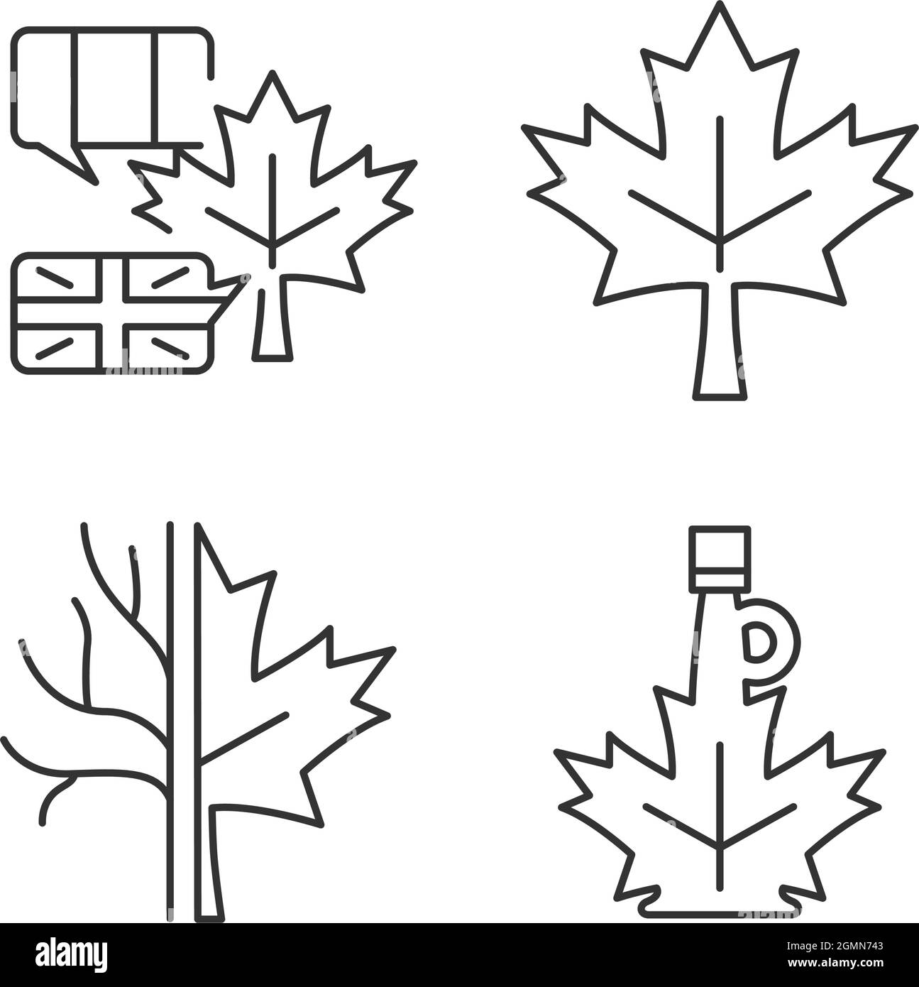 Maple leaf significance linear icons set Stock Vector