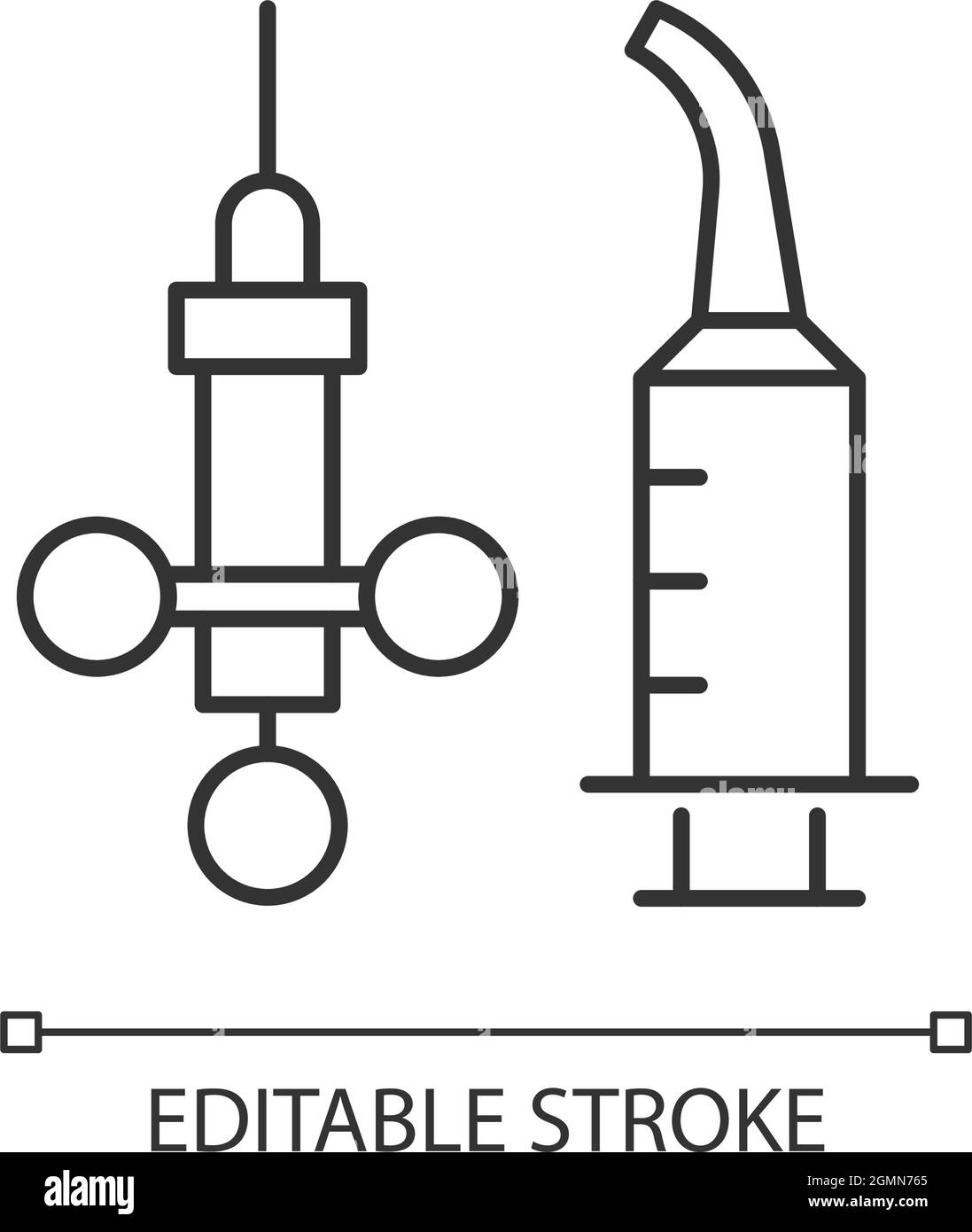 Dental irrigation syringe linear icon Stock Vector