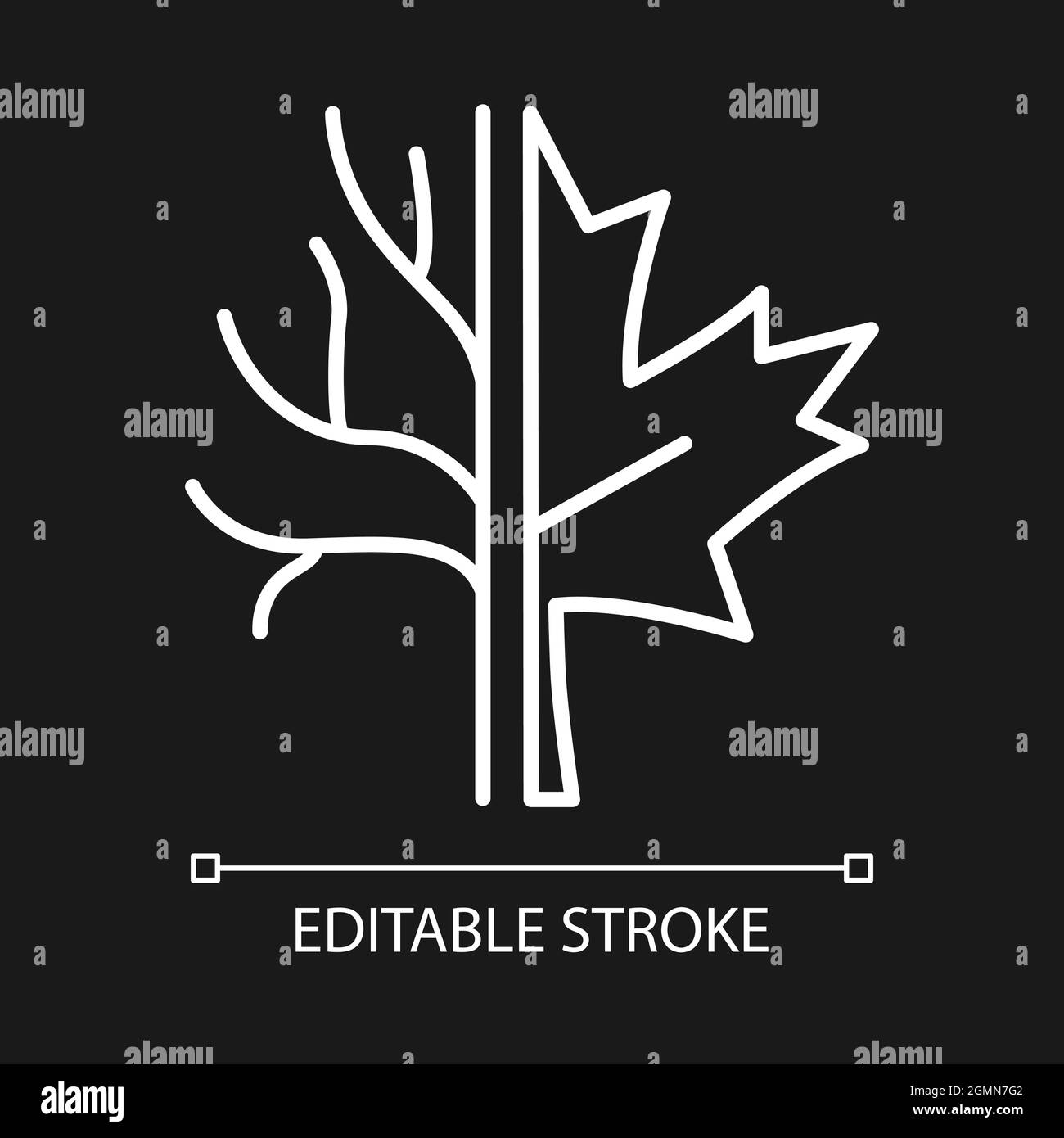 Maple tree white linear icon for dark theme Stock Vector
