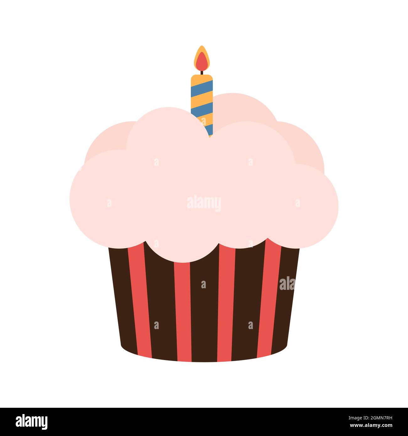 Cupcake with fondant and one candle. Vector illustration. EPS10 Stock Vector
