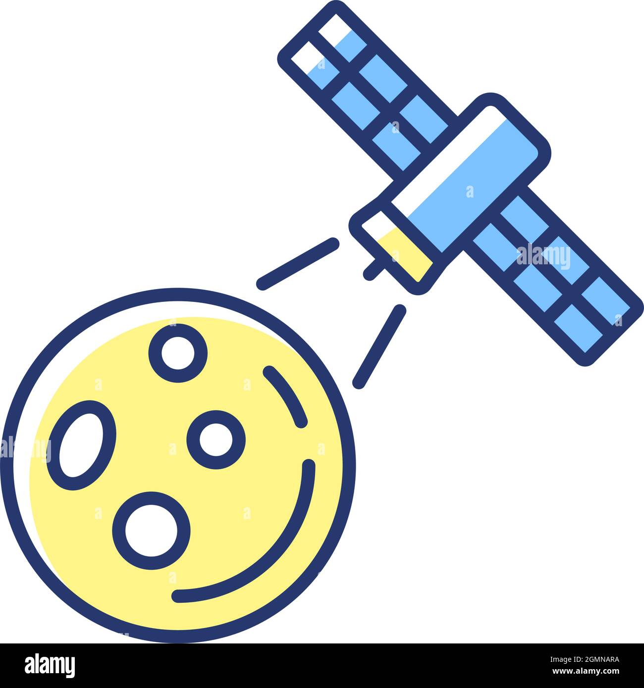 Moon observation process yellow RGB color icon Stock Vector