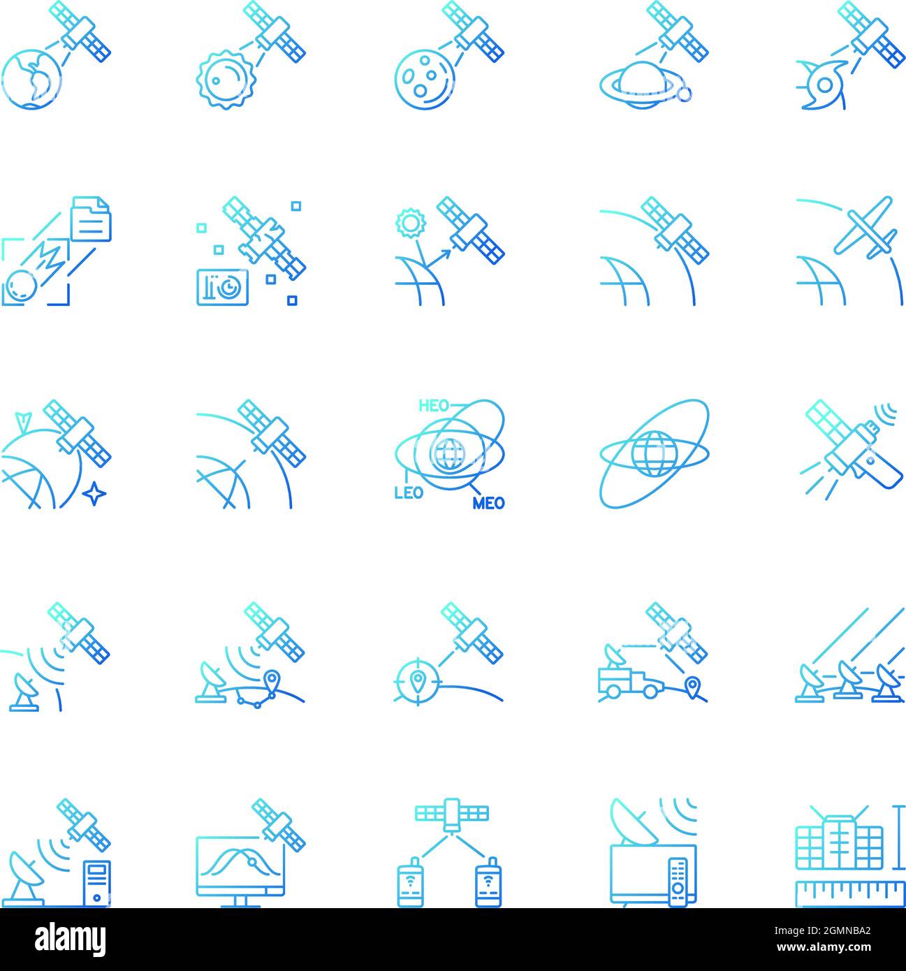 Satellites types gradient linear vector icons set Stock Vector