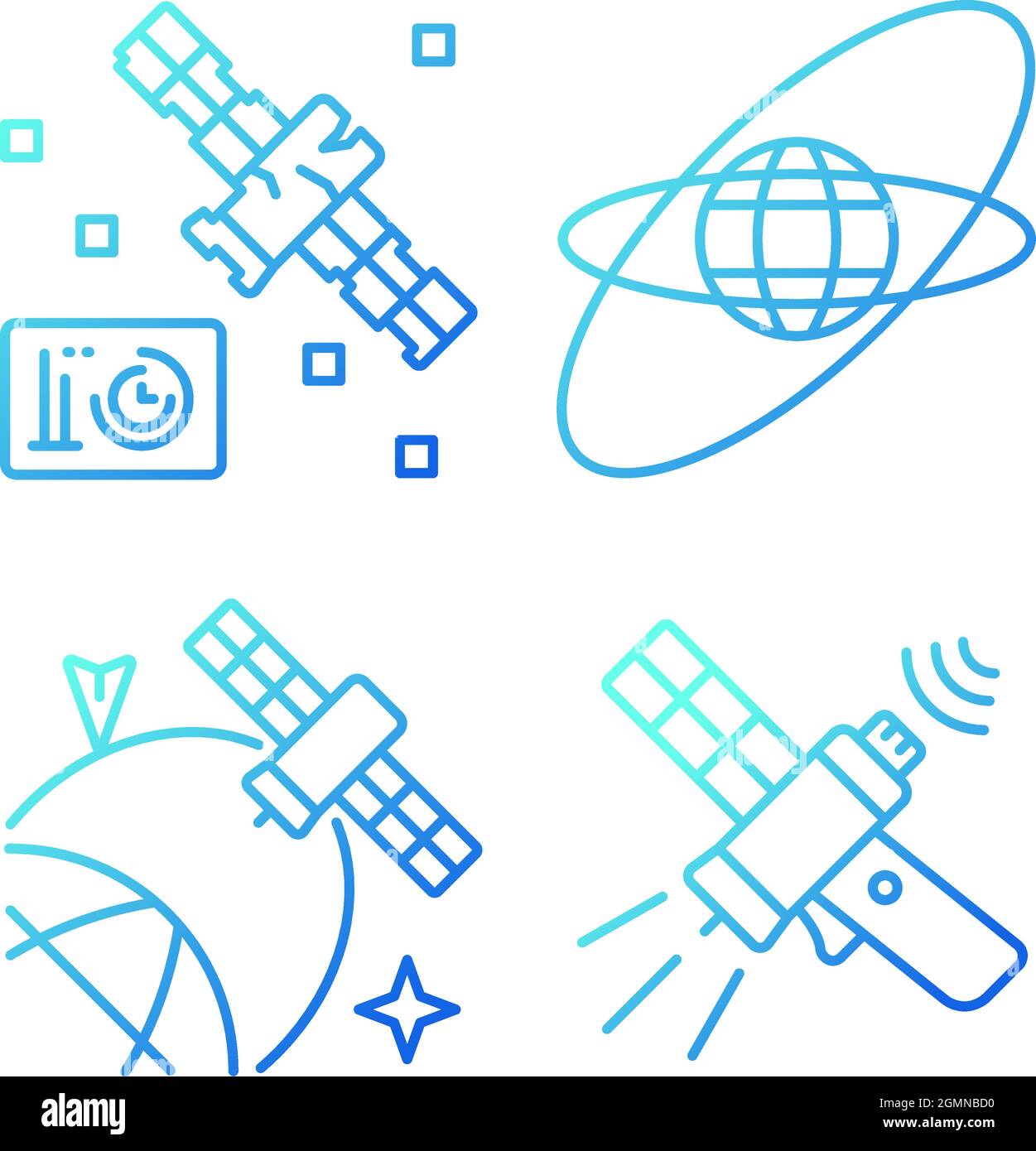 Satellites in space gradient linear vector icons set Stock Vector