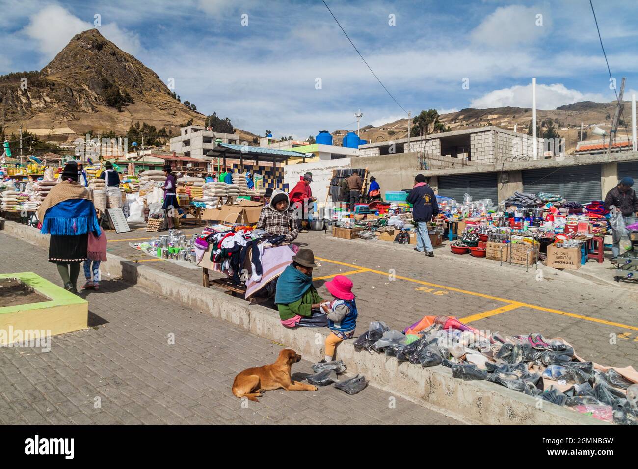 ZUMBAHUA, ECUADOR - JULY 4, 2015: View of a traditional Saturday market in a remote village Zumbahua Stock Photo