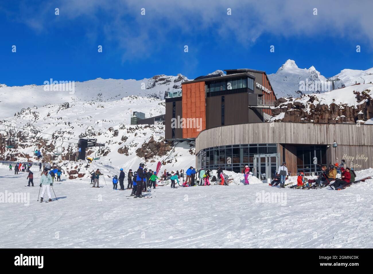 'Happy Valley', a beginner ski area in Whakapapa ski resort, Mount Ruapehu, New Zealand Stock Photo