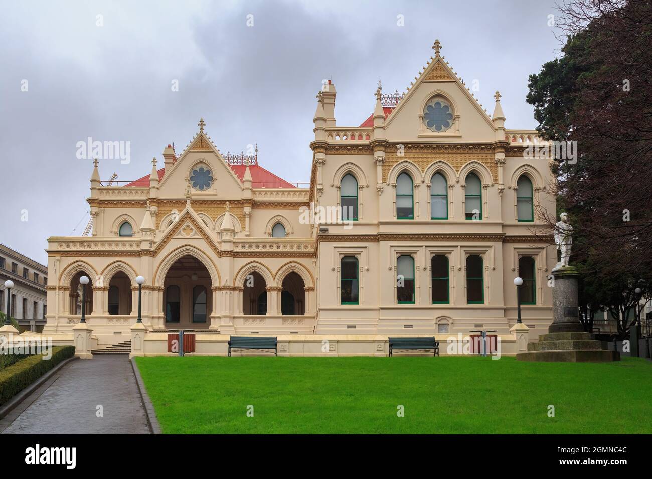 The Parliamentary Library in Wellington, New Zealand. This gothic revival building, opened in 1899, is the oldest building on the parliament grounds Stock Photo