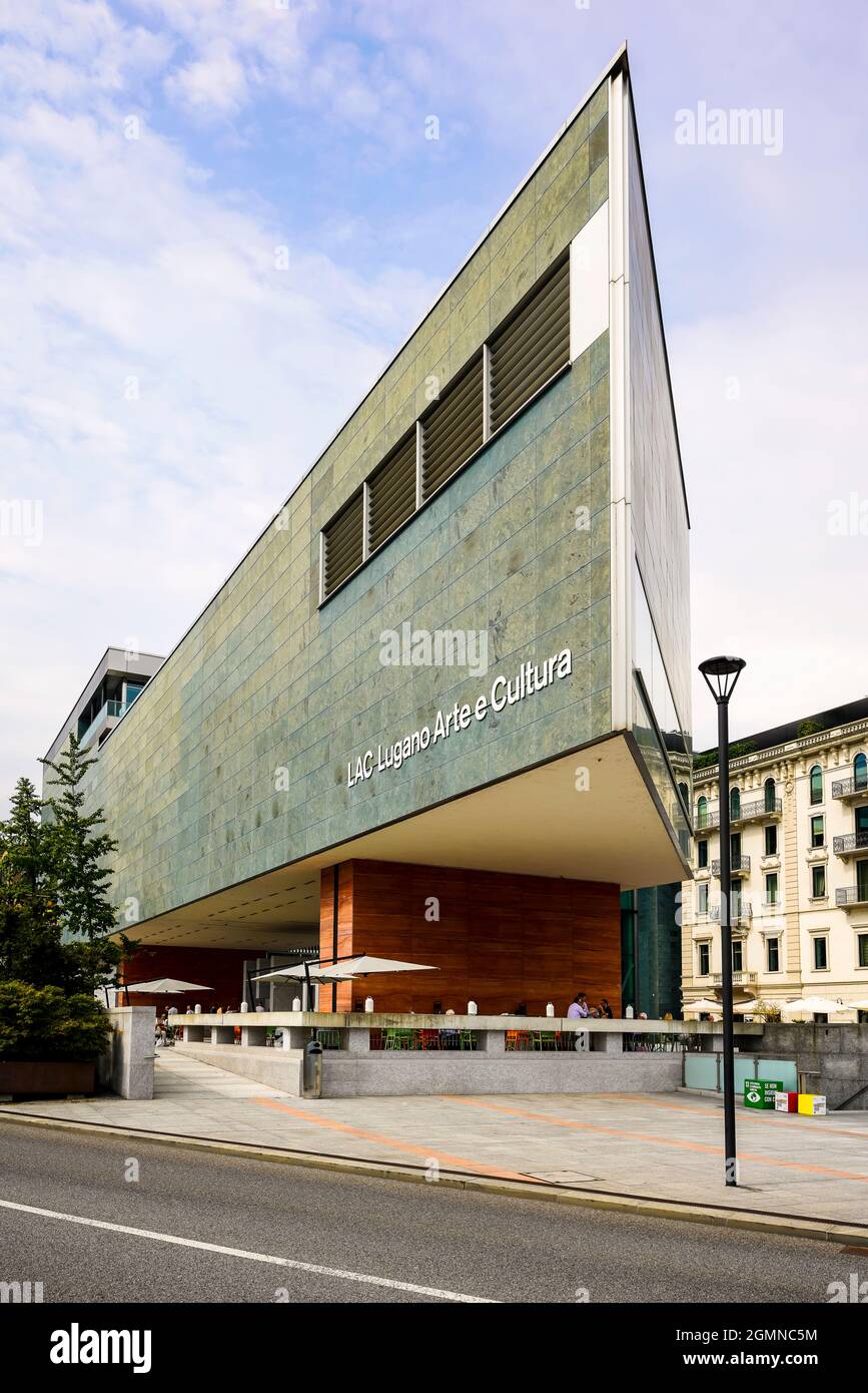 LAC Lugano Arte e Cultura and Museo d’arte della Svizzera italiana (MASI), built by architect Ivano Gianola, of the Ticino School of architecture. Lug Stock Photo