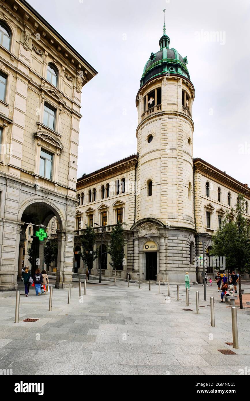Post office building (Palazzo della Posta) in Lugano designed by Theodor Gohl and confederation constructed between 1909 and 1911. Canton of Ticino, S Stock Photo