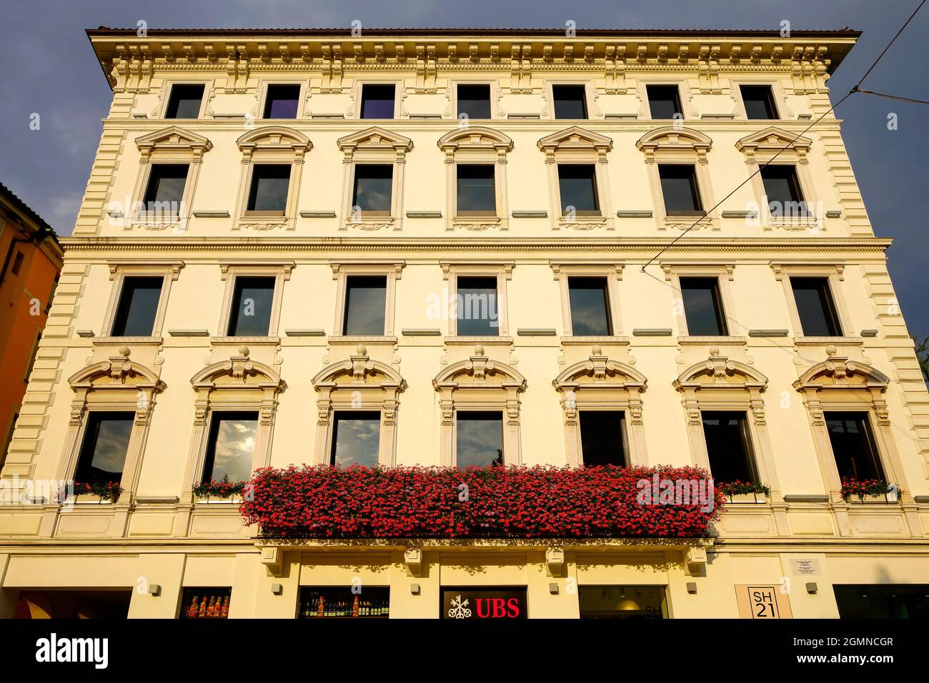 UBS SA building by Piazza Riforma in Lugano, Canton of Ticino. Switzerland. Stock Photo