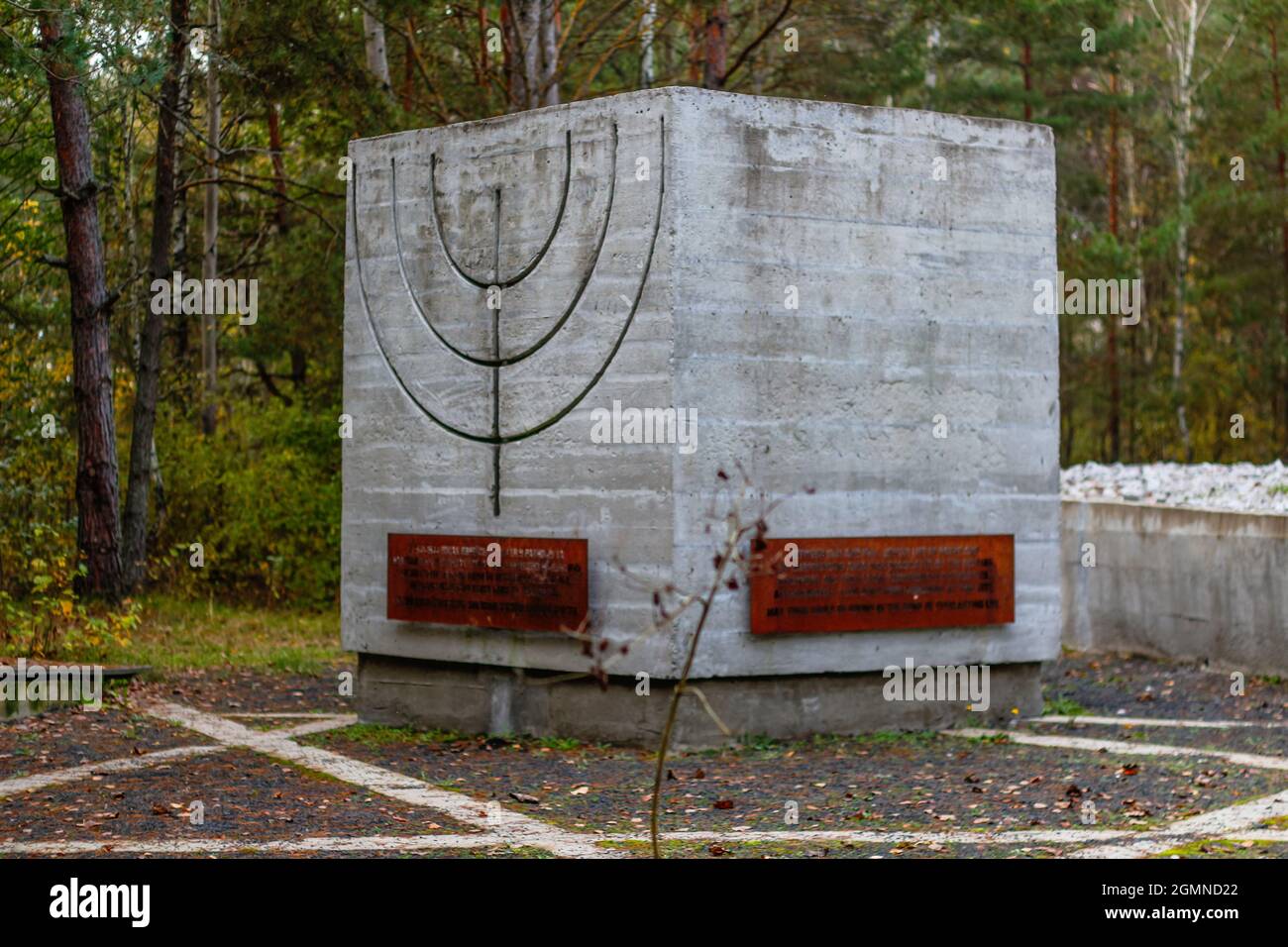 Konyshche, Ukraine - 22.10.2020: concrete memory monument of jew, dedicated to jewish people executed in 1941-1944 years near Ratno by German forces i Stock Photo