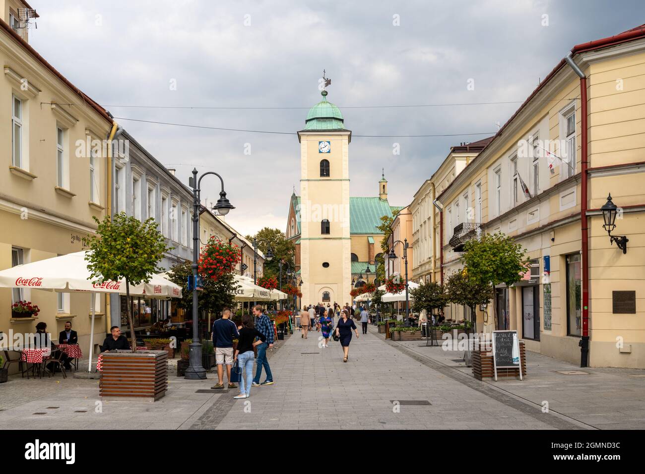 Rzeszow, Poland - 14 September, 2021: view of the 3 Maja Street in downtown Rzeszow with ist many restaurants and shops Stock Photo