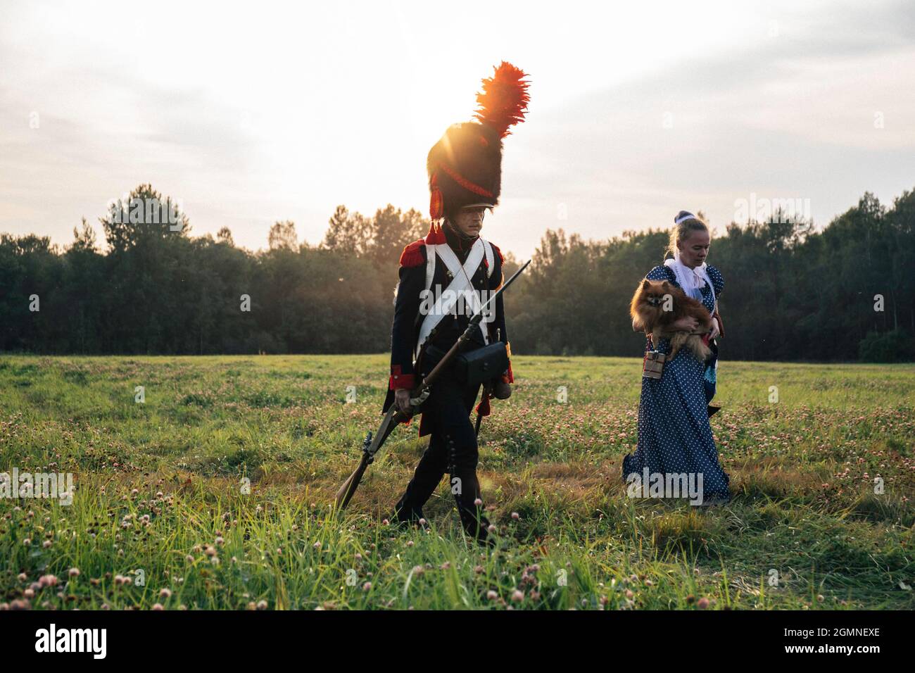 MOSCOW, RUSSIA - Sep 01, 2018: The reenactment of the Battle of Borodino in Russia Stock Photo