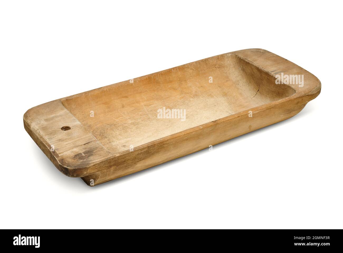 Isolated objects: empty old wooden washing tub, on white background Stock Photo