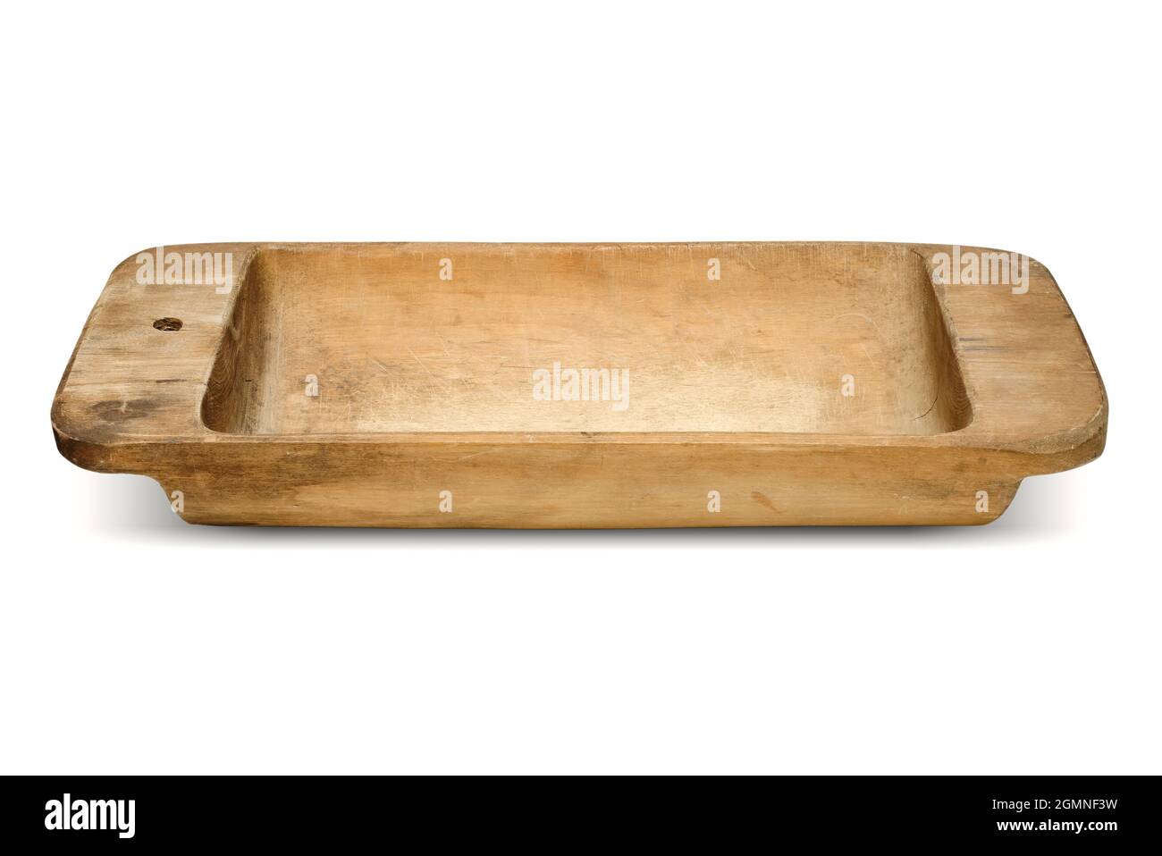 Isolated objects: empty old wooden washing tub, on white background Stock Photo